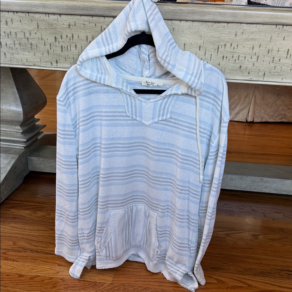 Ron Jon Blue and White Striped Hoodie